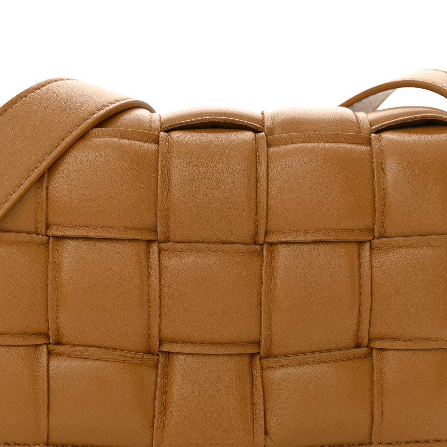 Nappa Maxi Intreccio Small Padded Cassette Crossbody Bag Camel