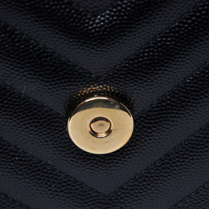 Saint Laurent Smooth Calfskin Matelasse Chevron Large Monogram Satchel Black 10 of 12