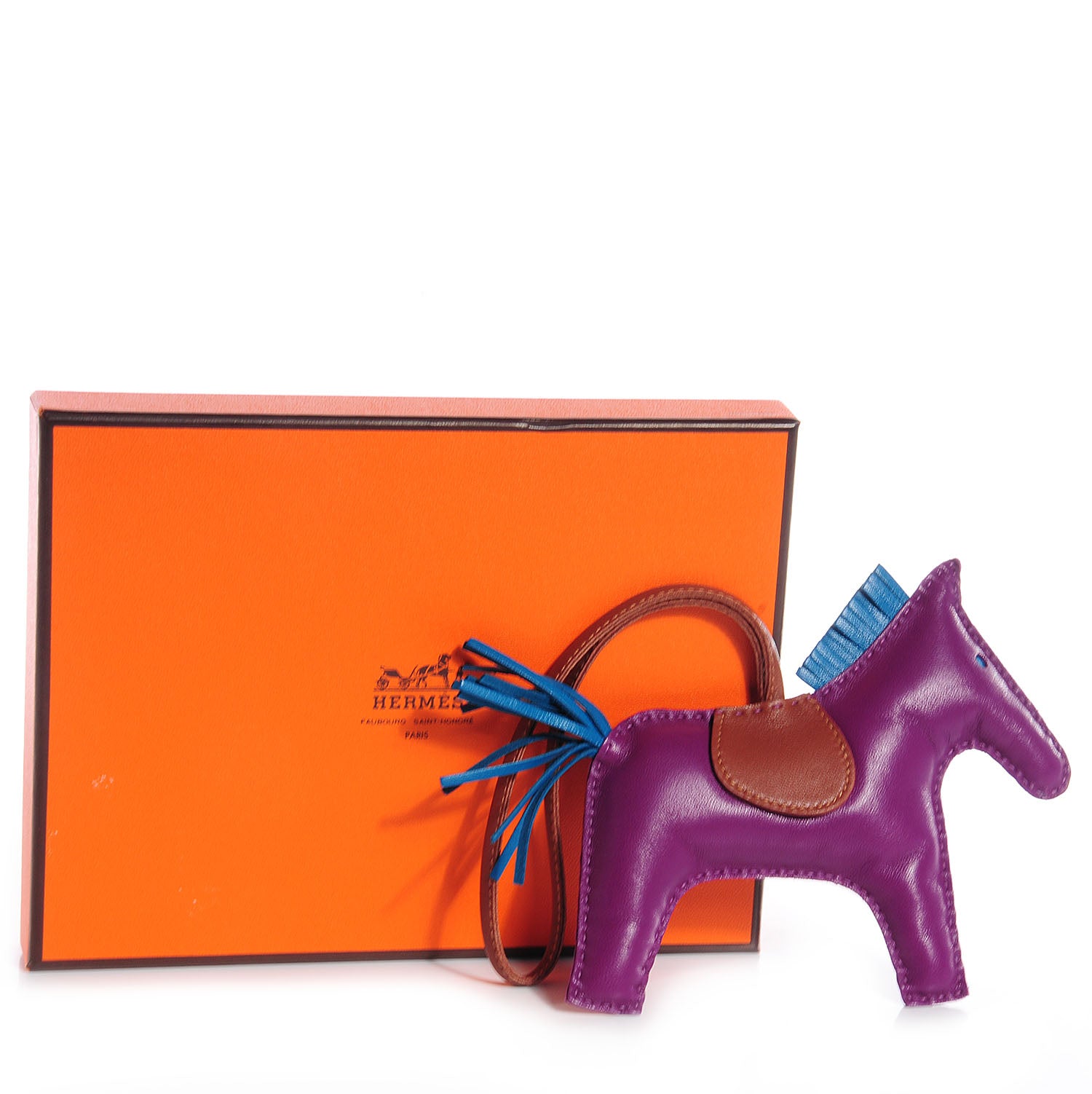 Hermes Milo Lambskin Grigri Rodeo Horse Bag Charm GM Anemone Bleu Izmir Fauve 5 of 5