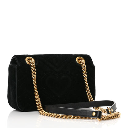 Gucci Velvet Matelasse Mini GG Marmont Shoulder Bag Black 3 of 13