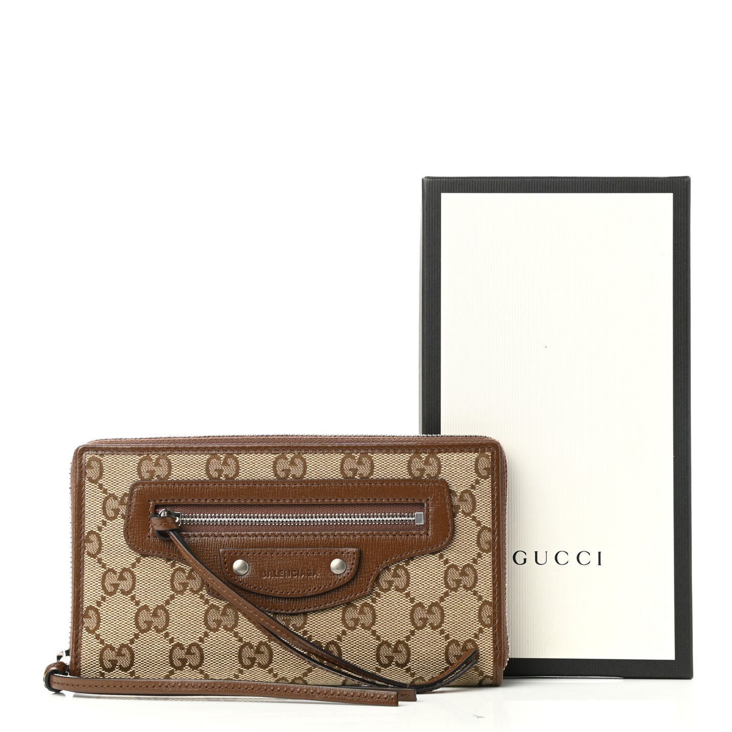 X GUCCI GG Monogram Azalea Calfskin Neo Classic Zip Around Wallet Beige Ebony Brown Sugar