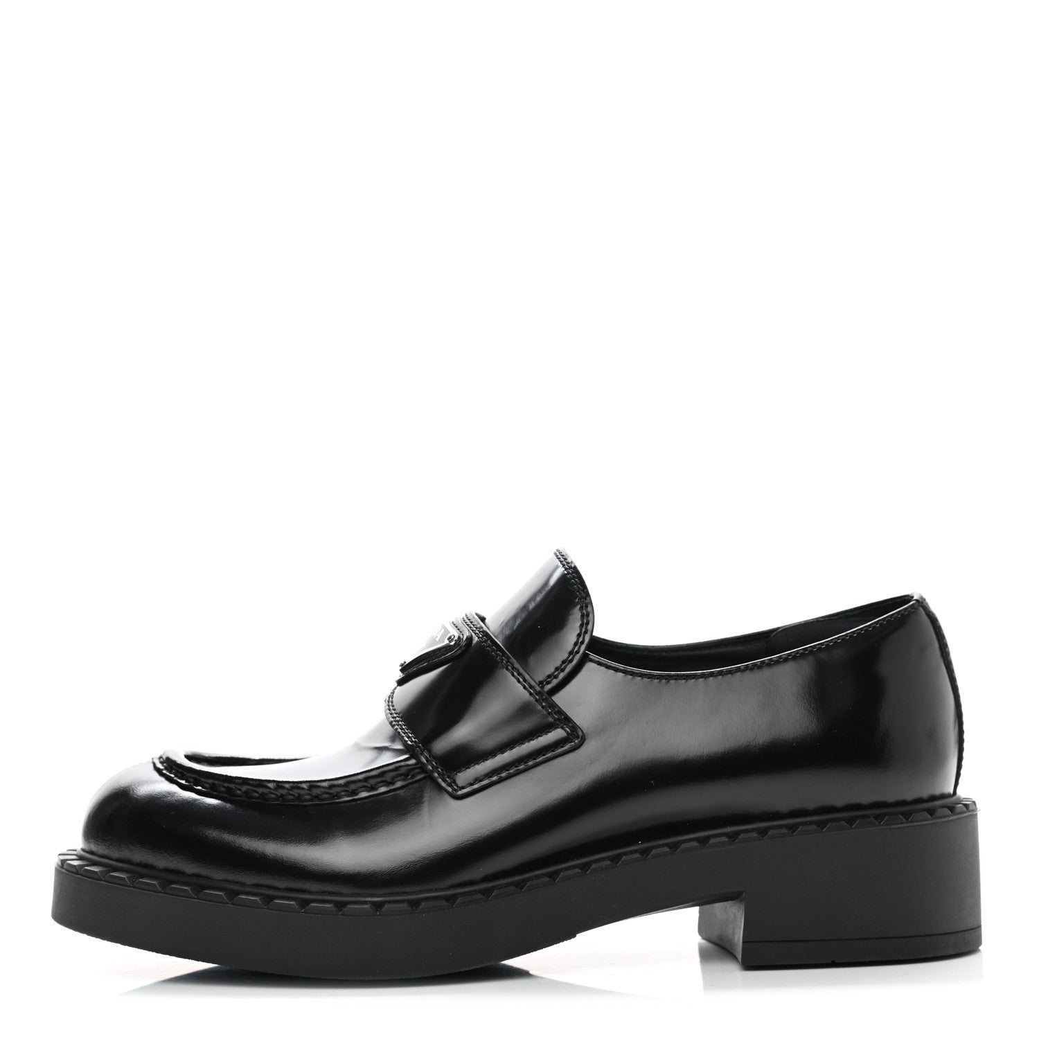 Prada Spazzolato Metal Triangle Logo 50mm Loafers 38 Black 1 of 9