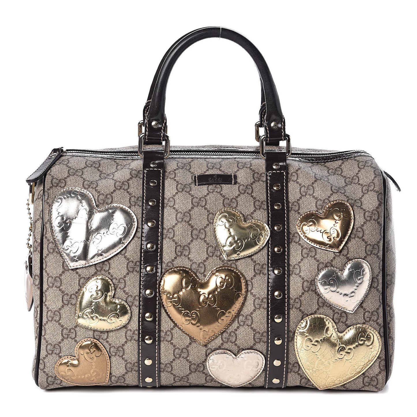 Monogram Guccissima Hearts Studded Medium Joy Boston Dark Brown