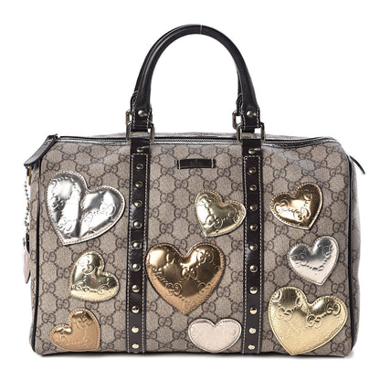 Gucci Monogram Guccissima Hearts Studded Medium Joy Boston Dark Brown 1 of 10