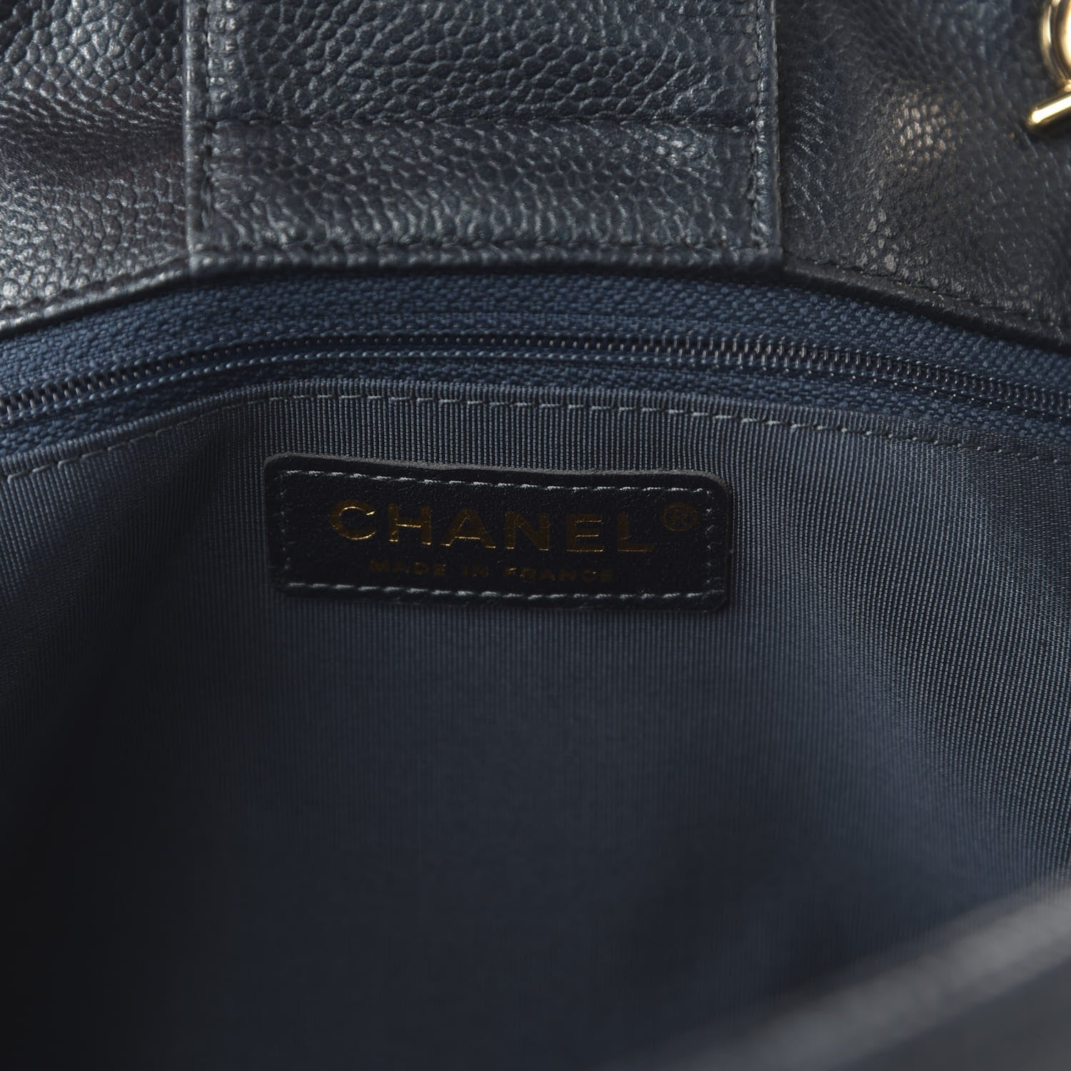 Chanel Metallic Caviar Quilted Large Classic Shopping Tote Dark Blue 8 of 10
