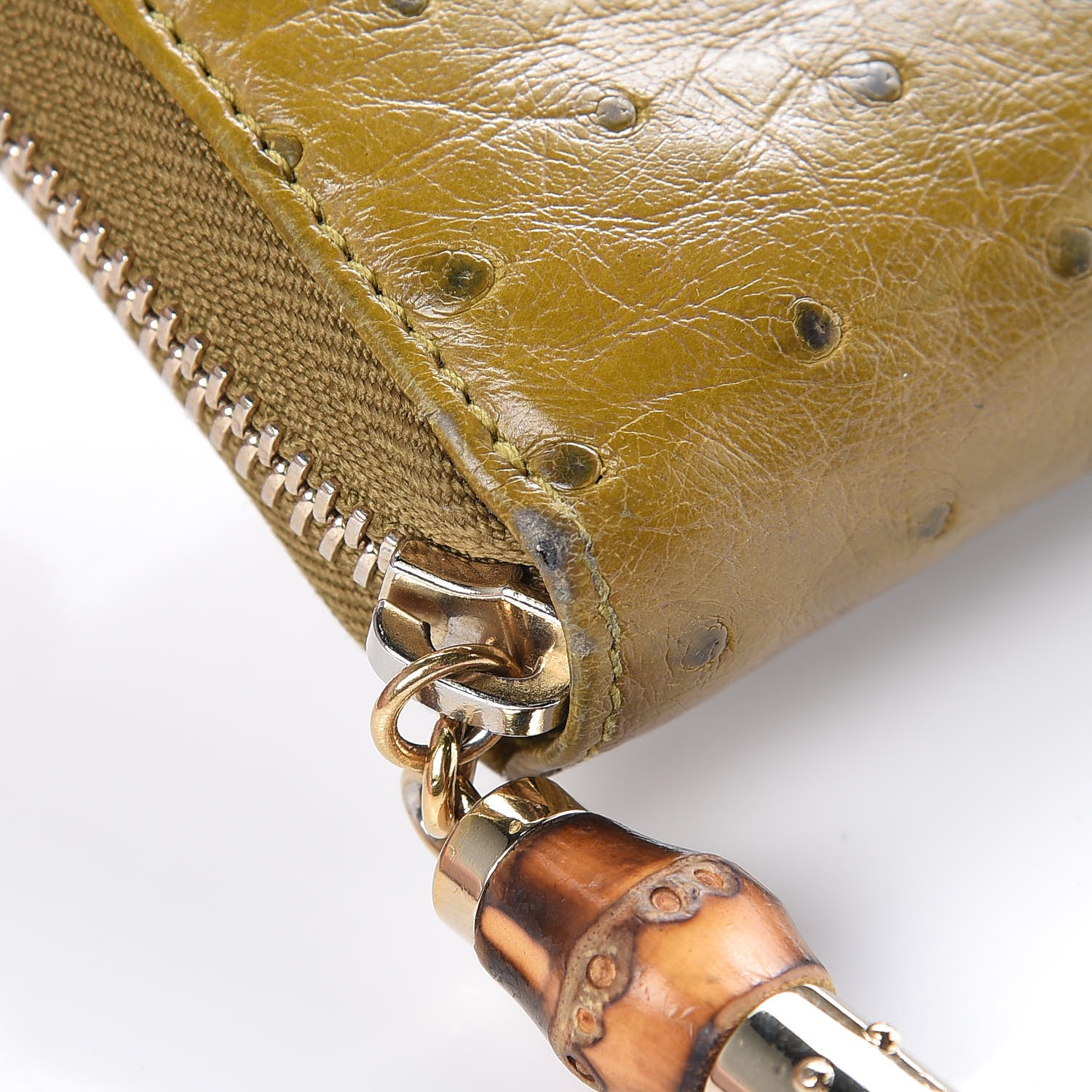 Gucci Ostrich Bamboo Zip Around Wallet Green 8 of 13