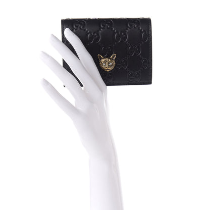 Gucci Guccissima Signature Crystal Cat Card Case Wallet Black 2 of 8