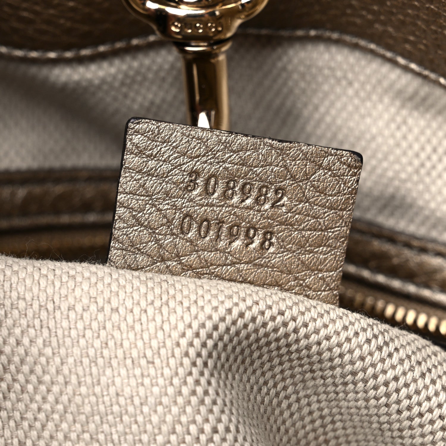 Gucci Metallic Pebbled Calfskin Medium Soho Chain Shoulder Bag Golden Beige 6 of 11