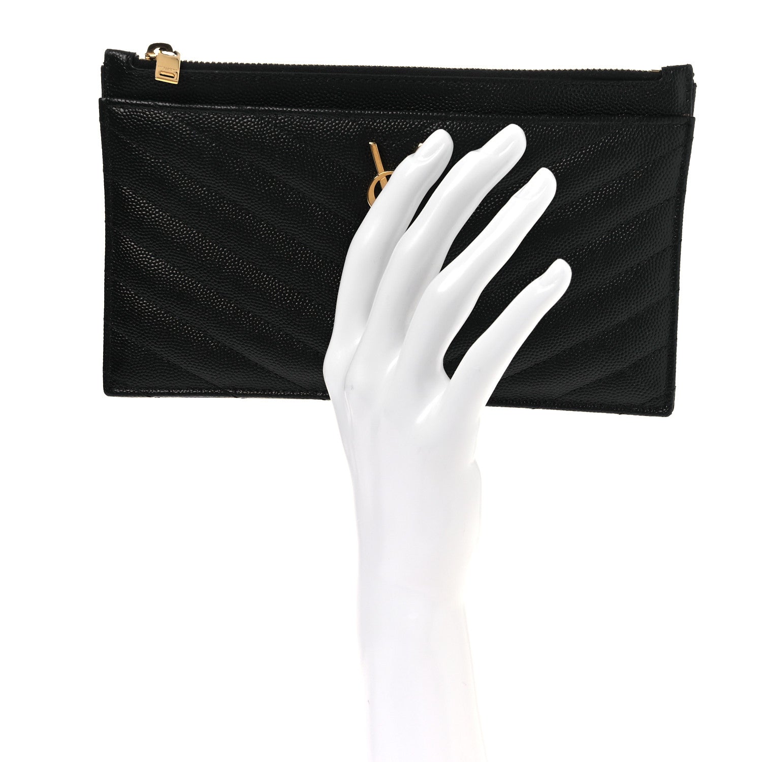 Saint Laurent Grain De Poudre Chevron Monogram Bill Pouch Black 2 of 9