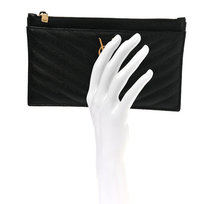 Saint Laurent Grain De Poudre Chevron Monogram Bill Pouch Black 2 of 9