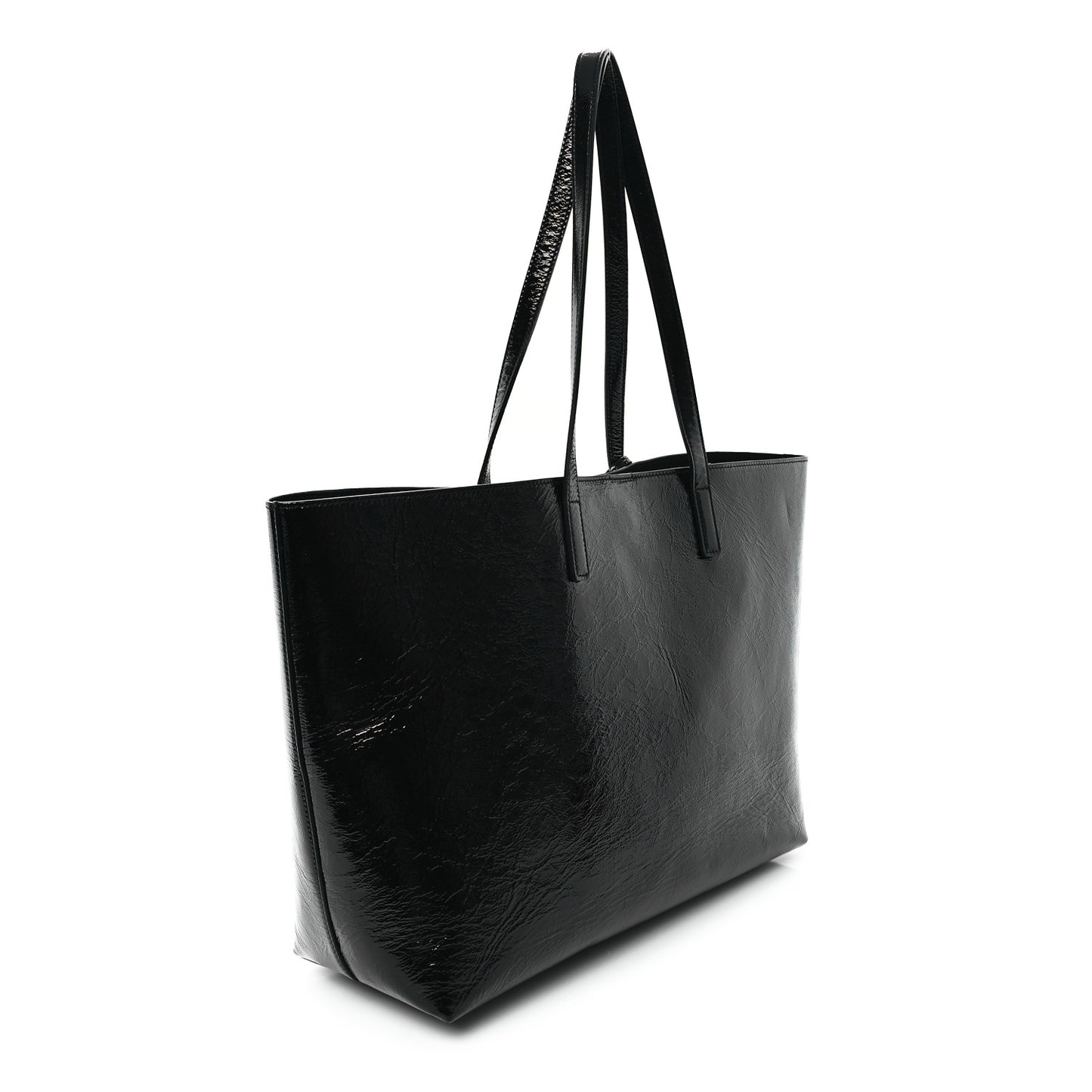 Textured Patent Large Shopping Tote Black