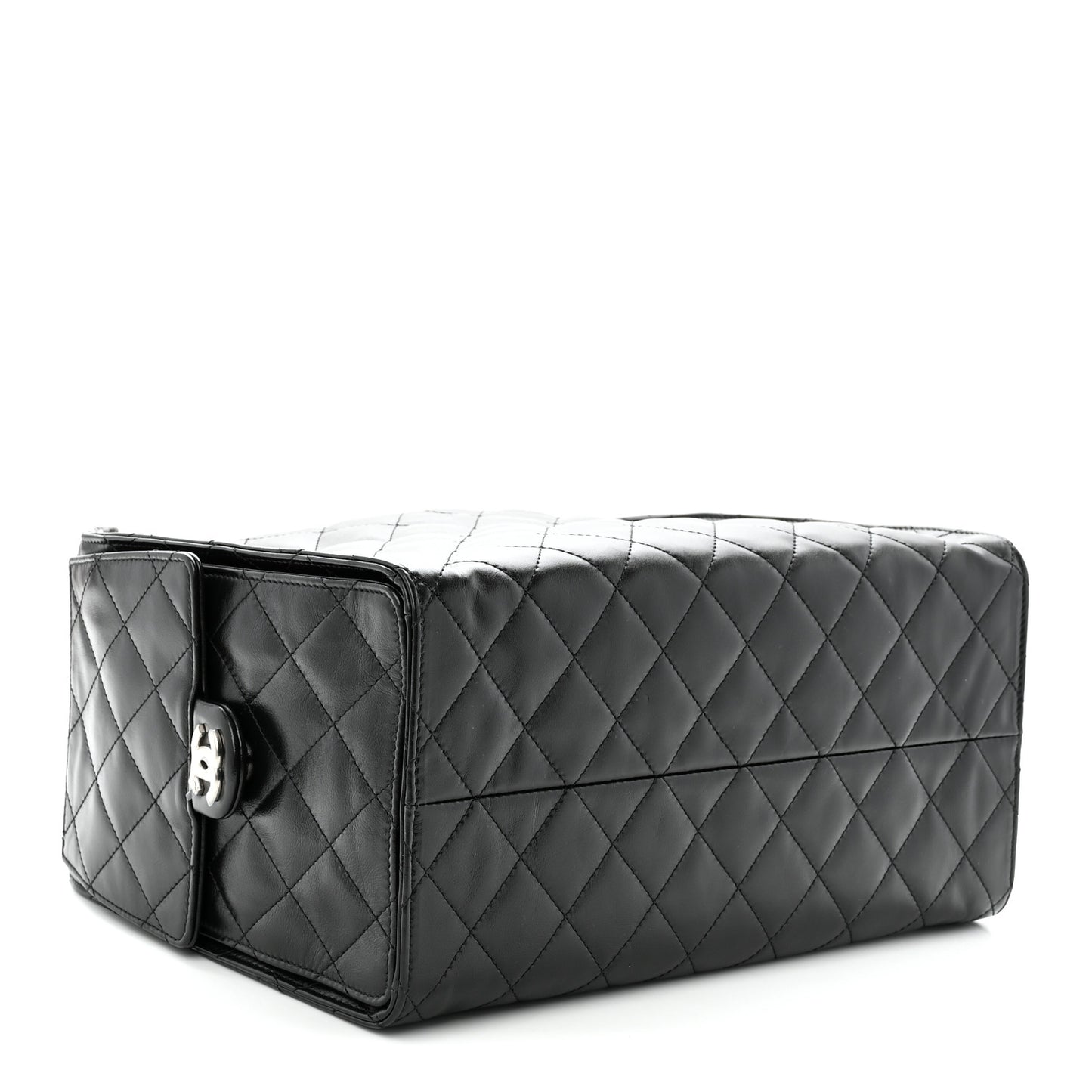 Shiny Crumpled Calfskin Quilted Medium Chanel 25 Handbag Black