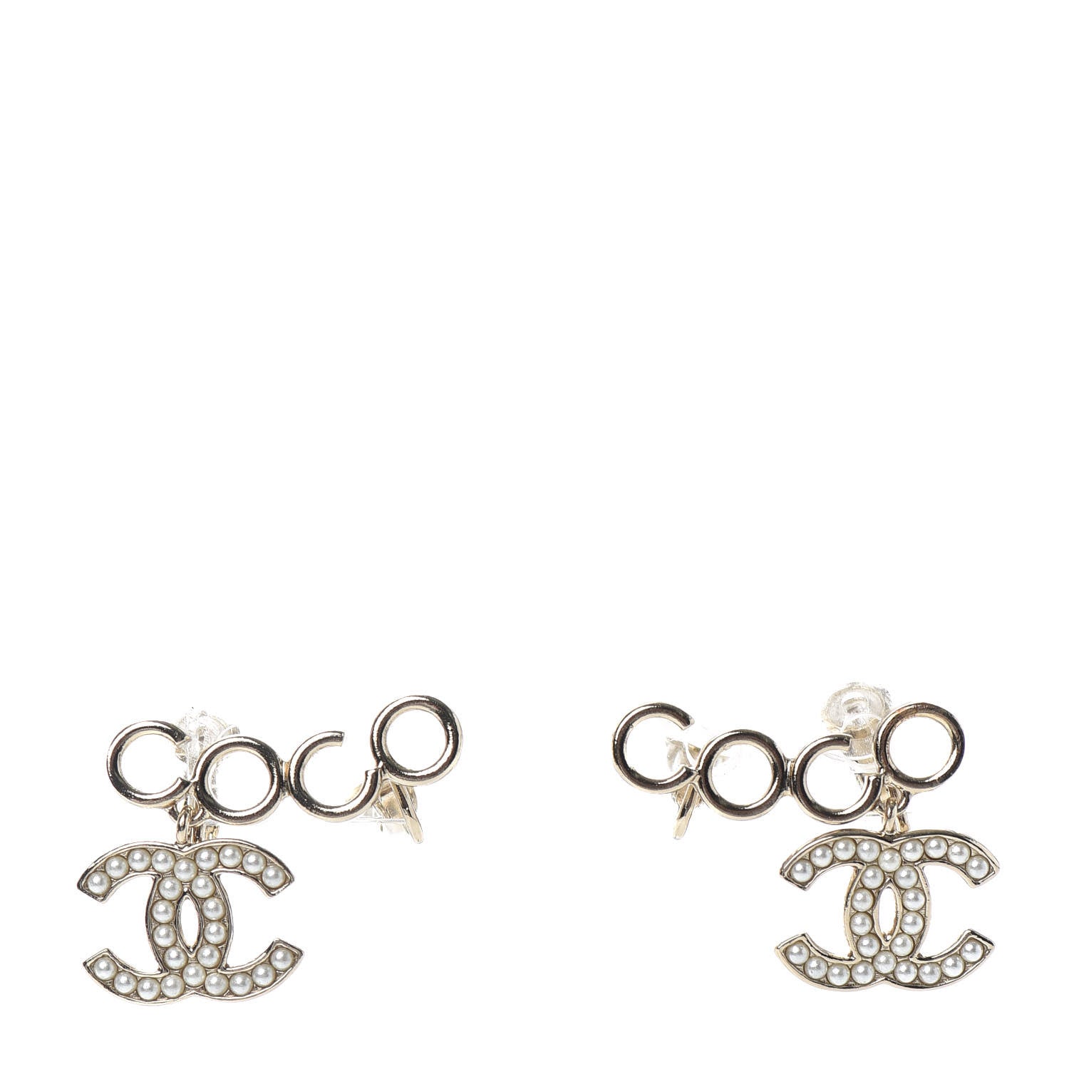 Chanel Metal Pearl CC Coco Climber Clip On Earrings Gold 1 of 4