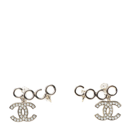 Chanel Metal Pearl CC Coco Climber Clip On Earrings Gold 1 of 4