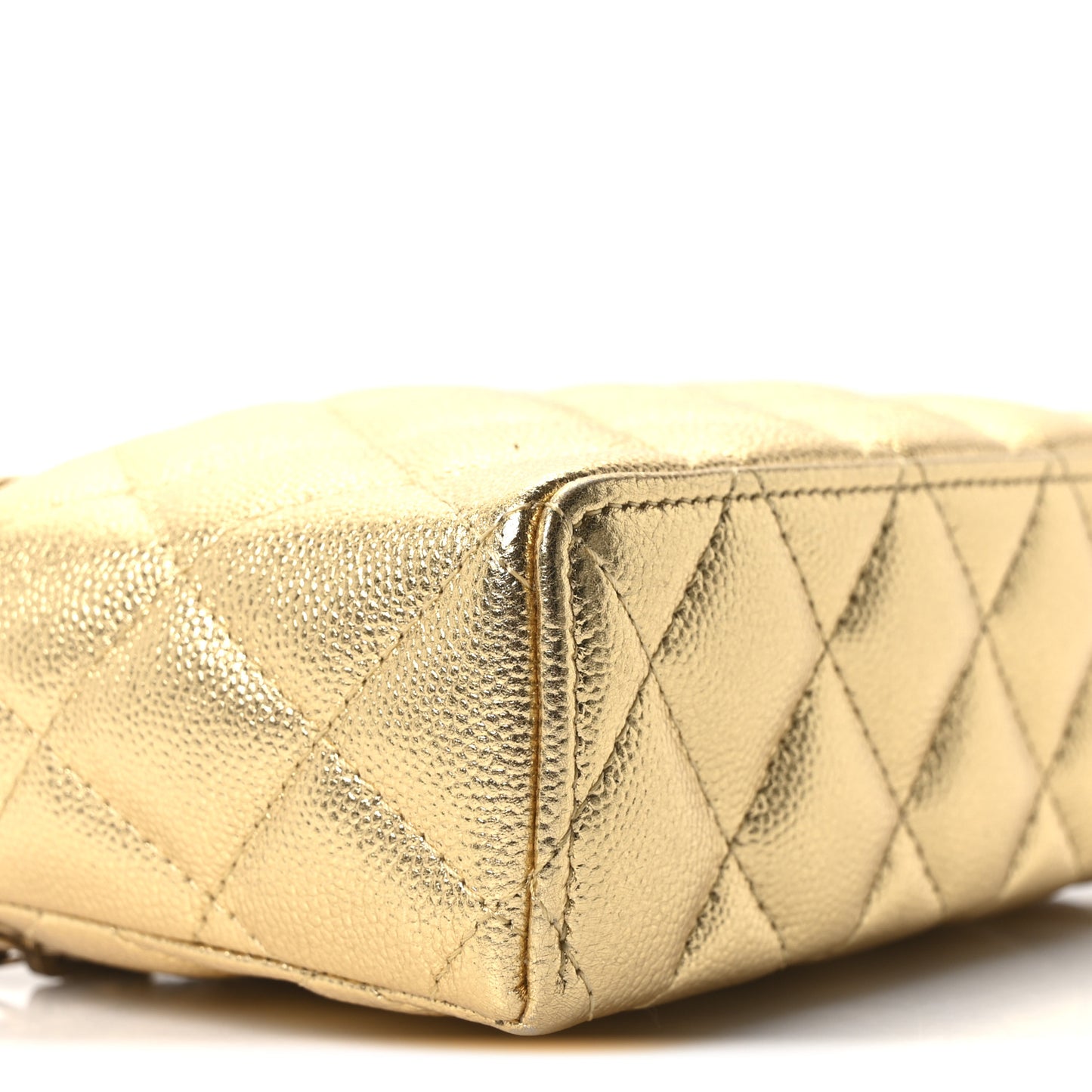 Metallic Caviar Quilted Top Handle Slim Vanity With Chain Gold