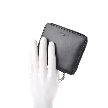 Saint Laurent Mens Calfskin Compact Chain Zip Around Wallet Black 2 of 13