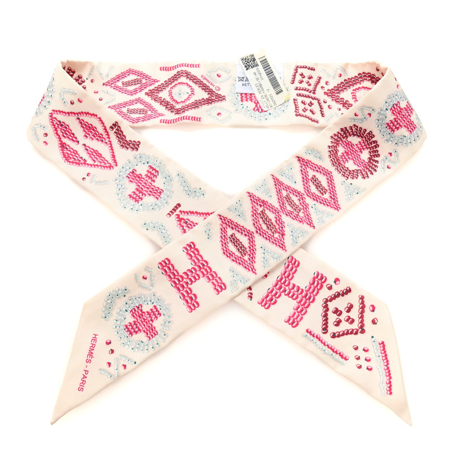 Hermes Silk Kelly En Perles Twilly Creme Framboise 1 of 4