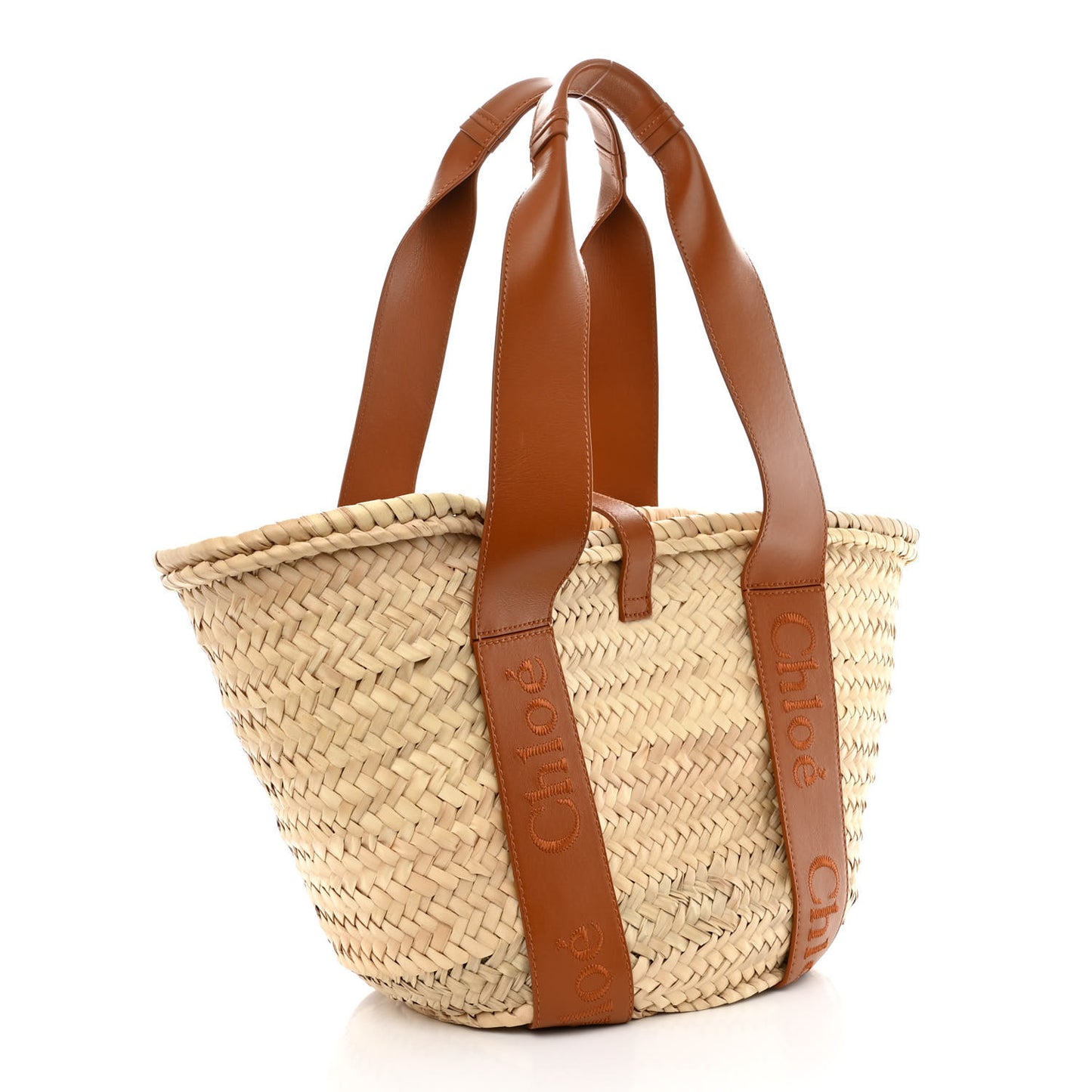 Raffia Smooth Calfskin Medium Sense Basket Caramel