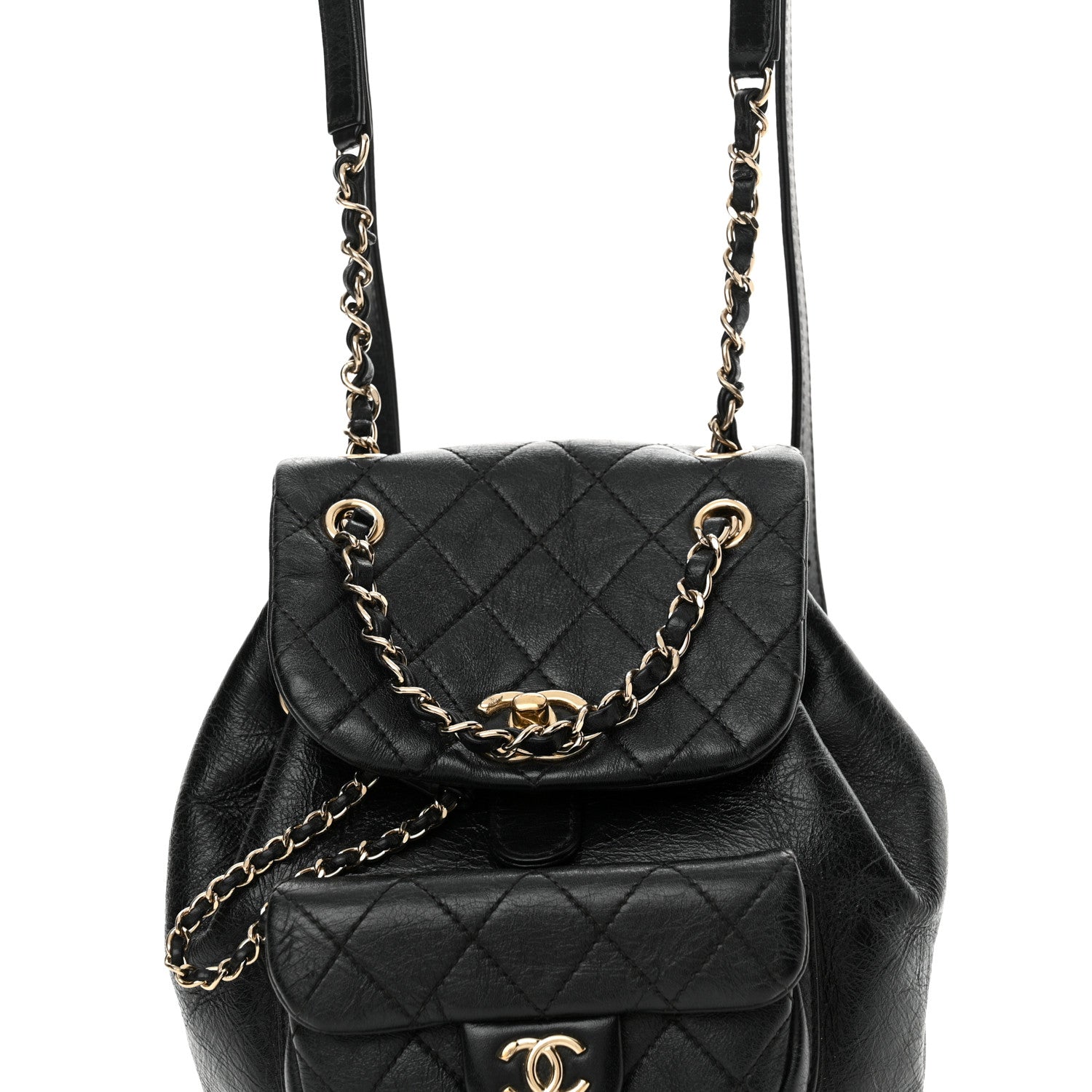 Chanel Glazed Aged Calfskin Quilted Small Duma Drawstring Backpack Black 8 of 13