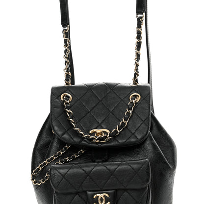 Chanel Glazed Aged Calfskin Quilted Small Duma Drawstring Backpack Black 8 of 13
