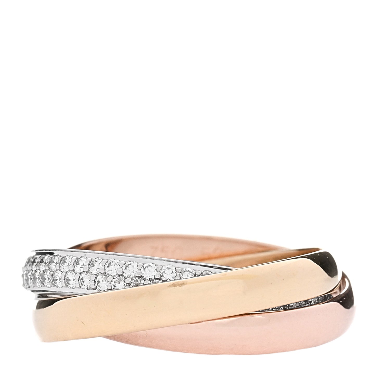 18K White Yellow Pink Gold Diamond Small Trinity Paved Ring 52 6