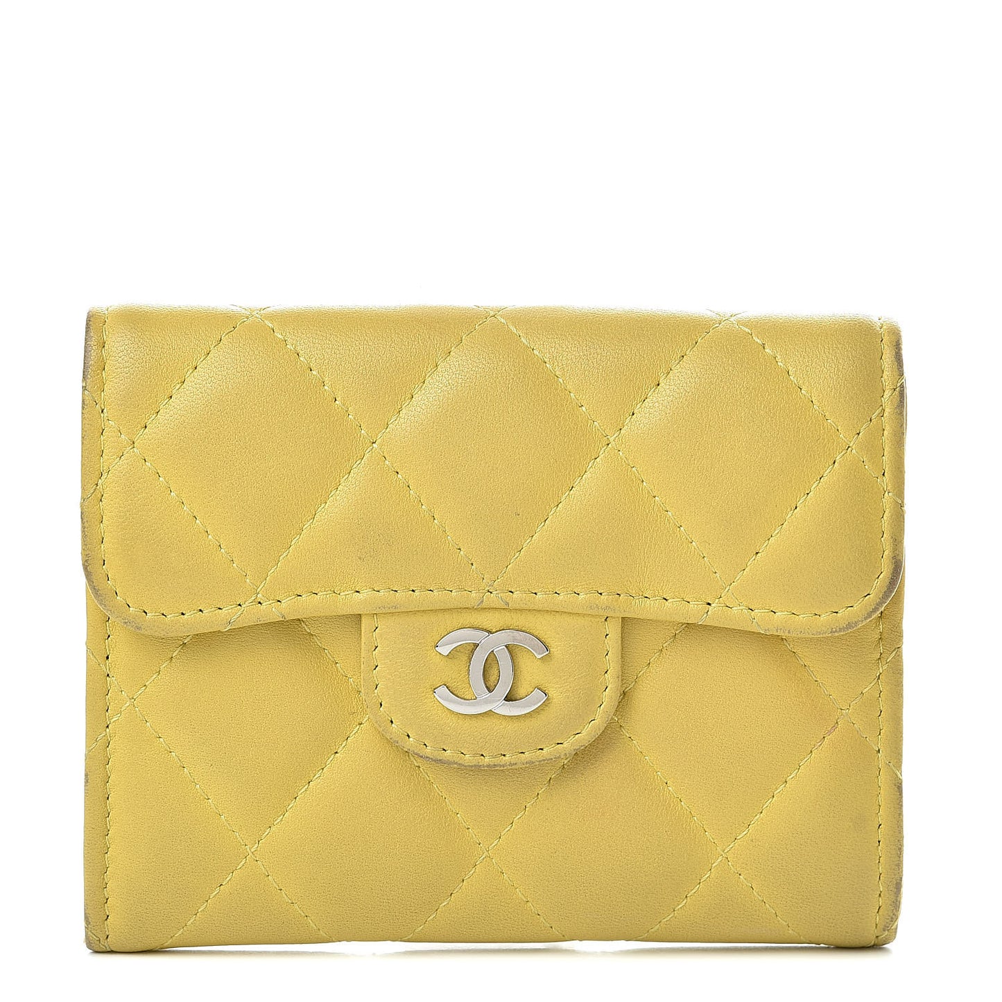 Lambskin Quilted Flap Card Holder Yellow