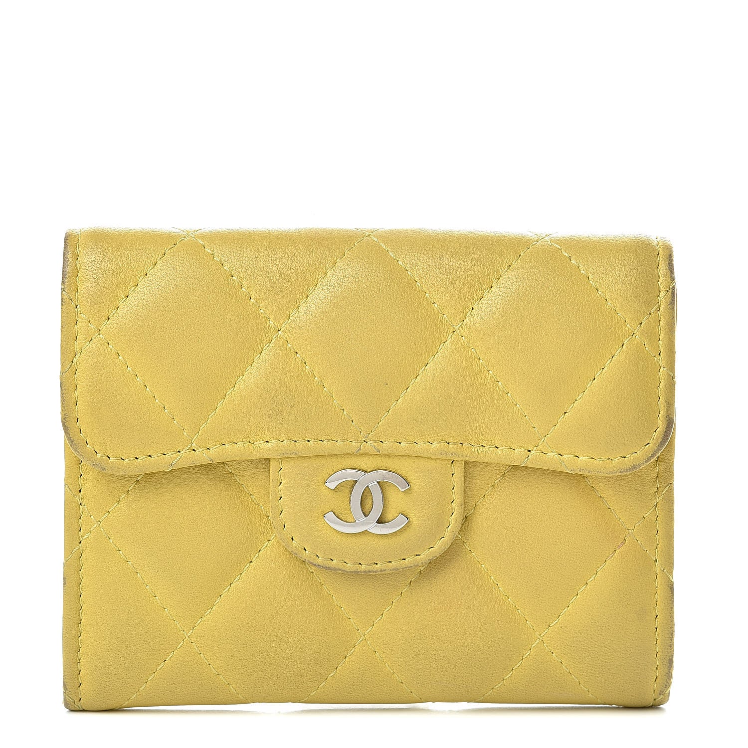 Chanel Lambskin Quilted Flap Card Holder Yellow 1 of 20