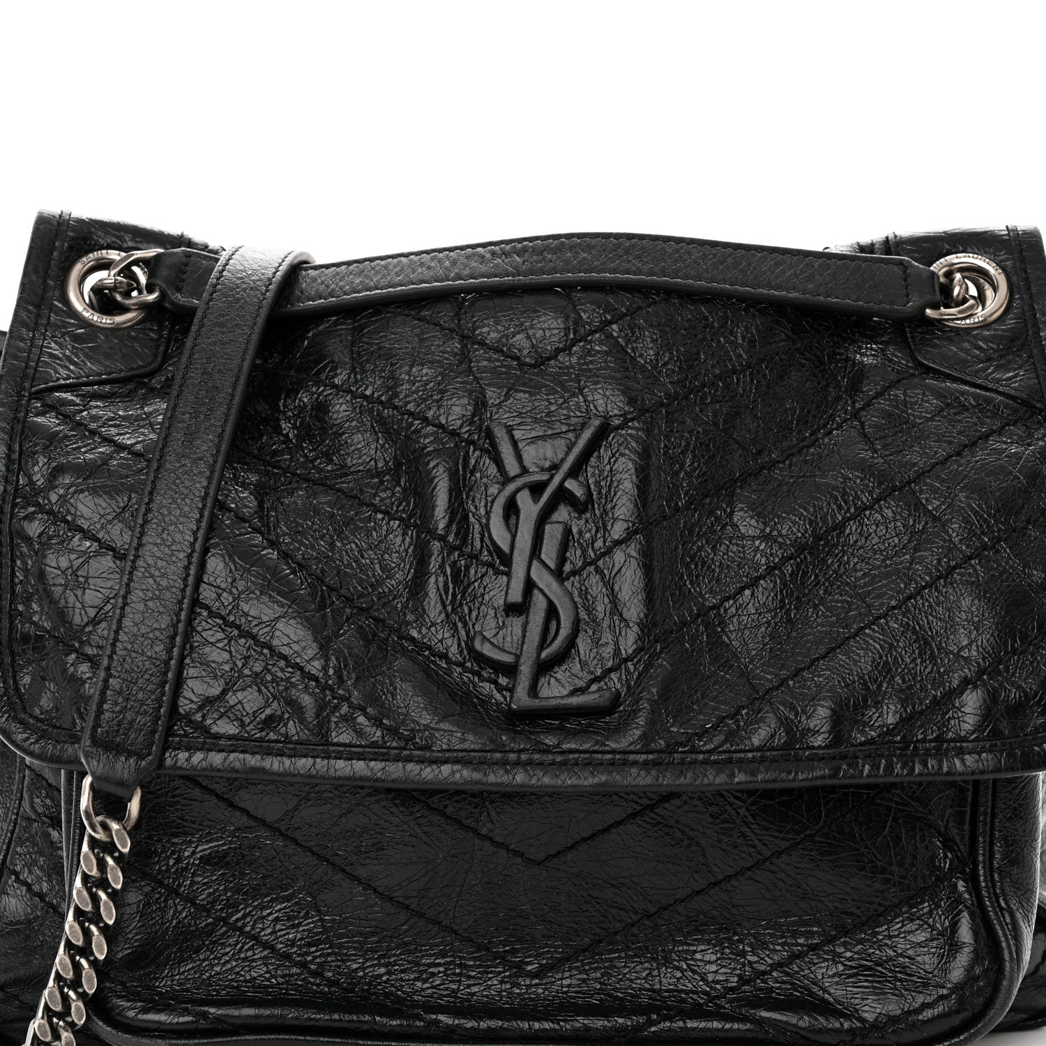 Saint Laurent Crinkled Calfskin Matelasse Monogram Medium Niki Chain Satchel Black 8 of 11