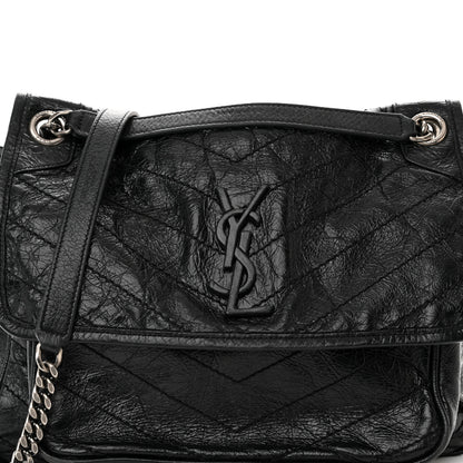 Saint Laurent Crinkled Calfskin Matelasse Monogram Medium Niki Chain Satchel Black 8 of 11