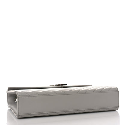 Saint Laurent Grain De Poudre Matelasse Chevron Large Monogram Satchel Light Grey 4 of 8