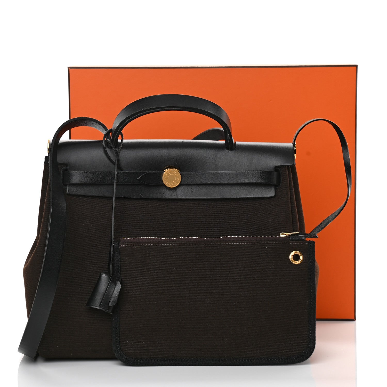 Hermes Military Toile Vache Hunter Herbag Zip Retourne 31 PM Ebene Black 19 of 19