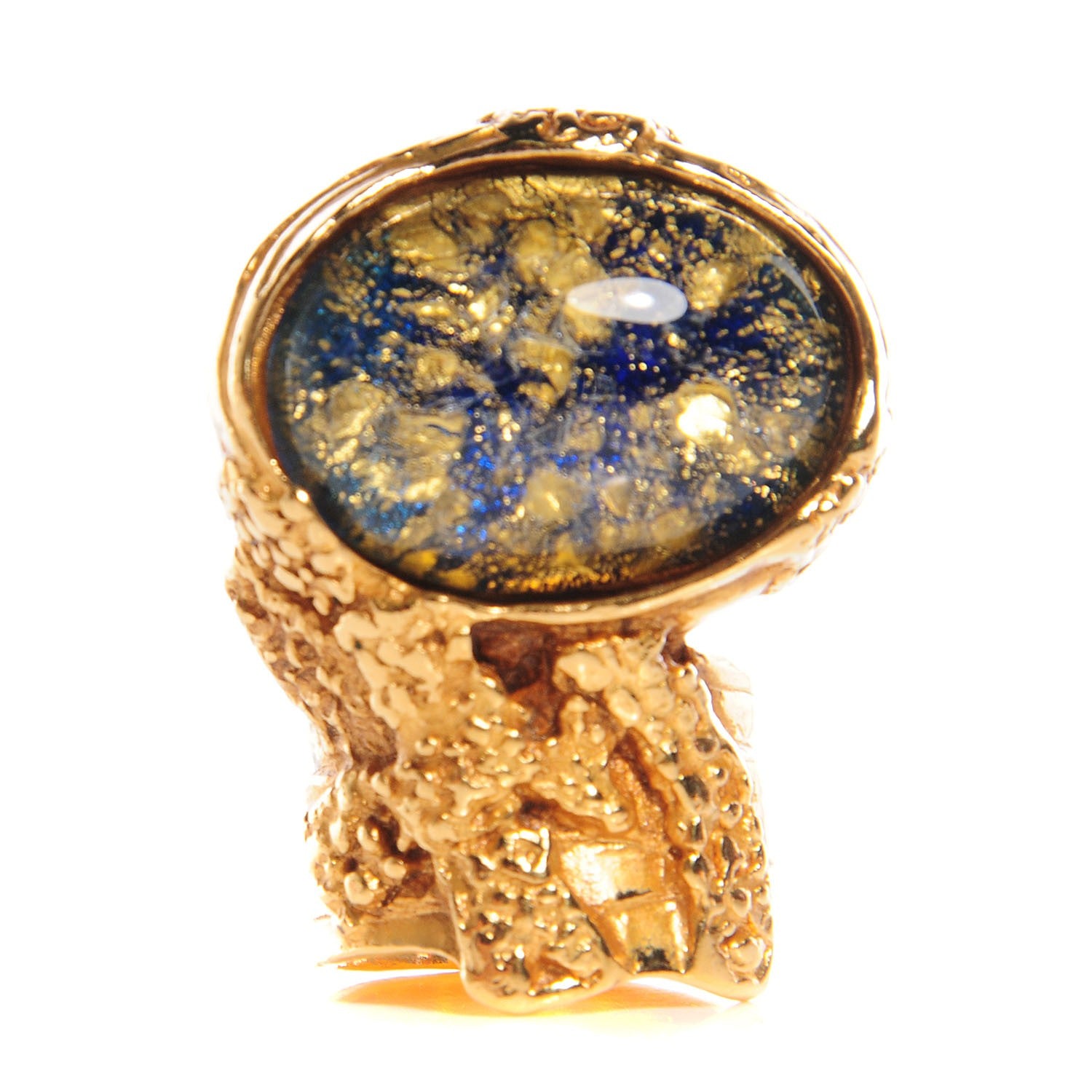 Saint Laurent Glass Cabochon Arty Ovale Ring 6 Gold Blue 1 of 5