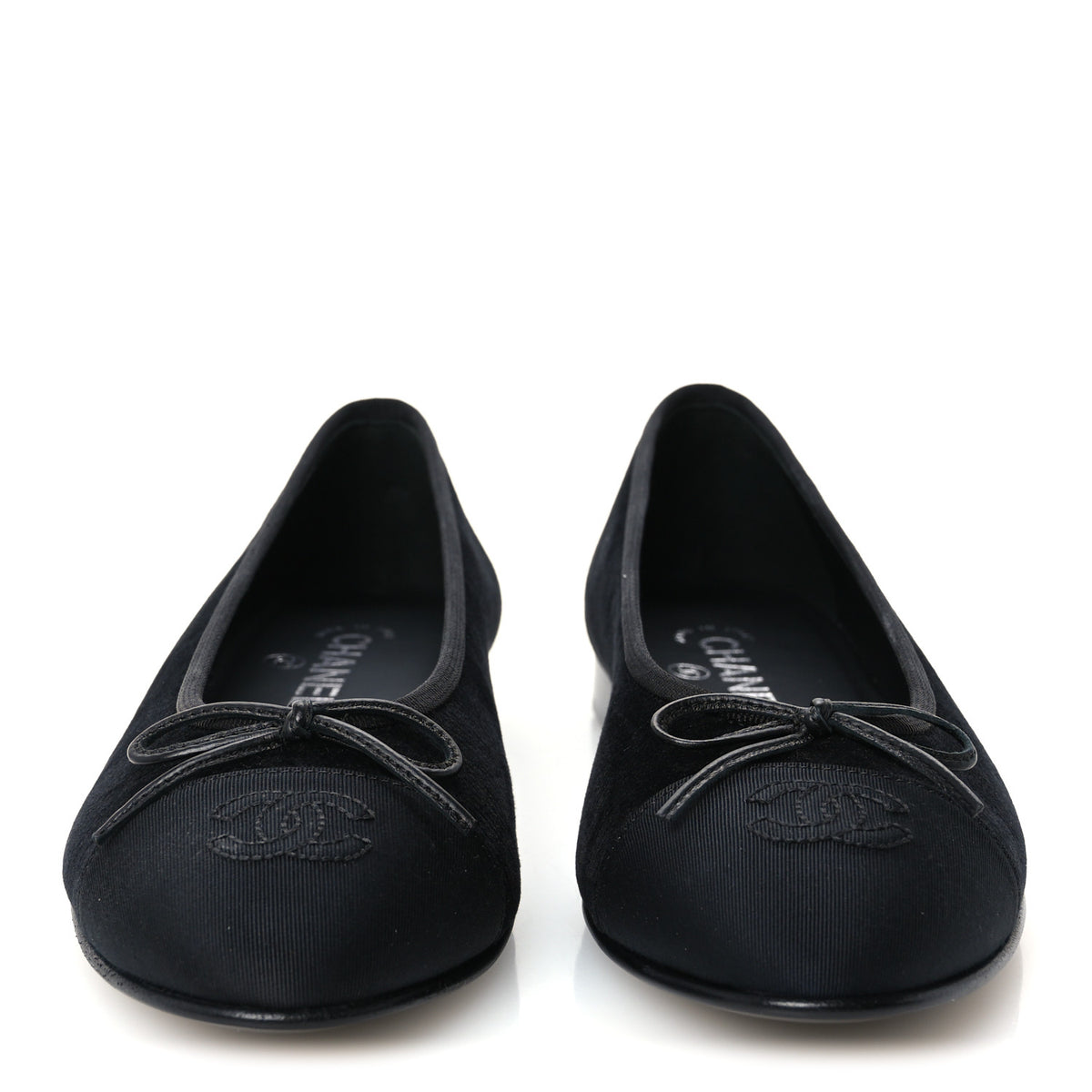 Corduroy Grosgrain CC Cap Toe Ballerina Flats 39.5 Black