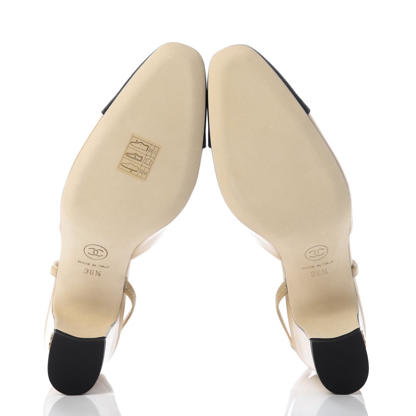 Goatskin Grosgrain Cap Toe CC Slingback Pumps 36.5 Beige Black