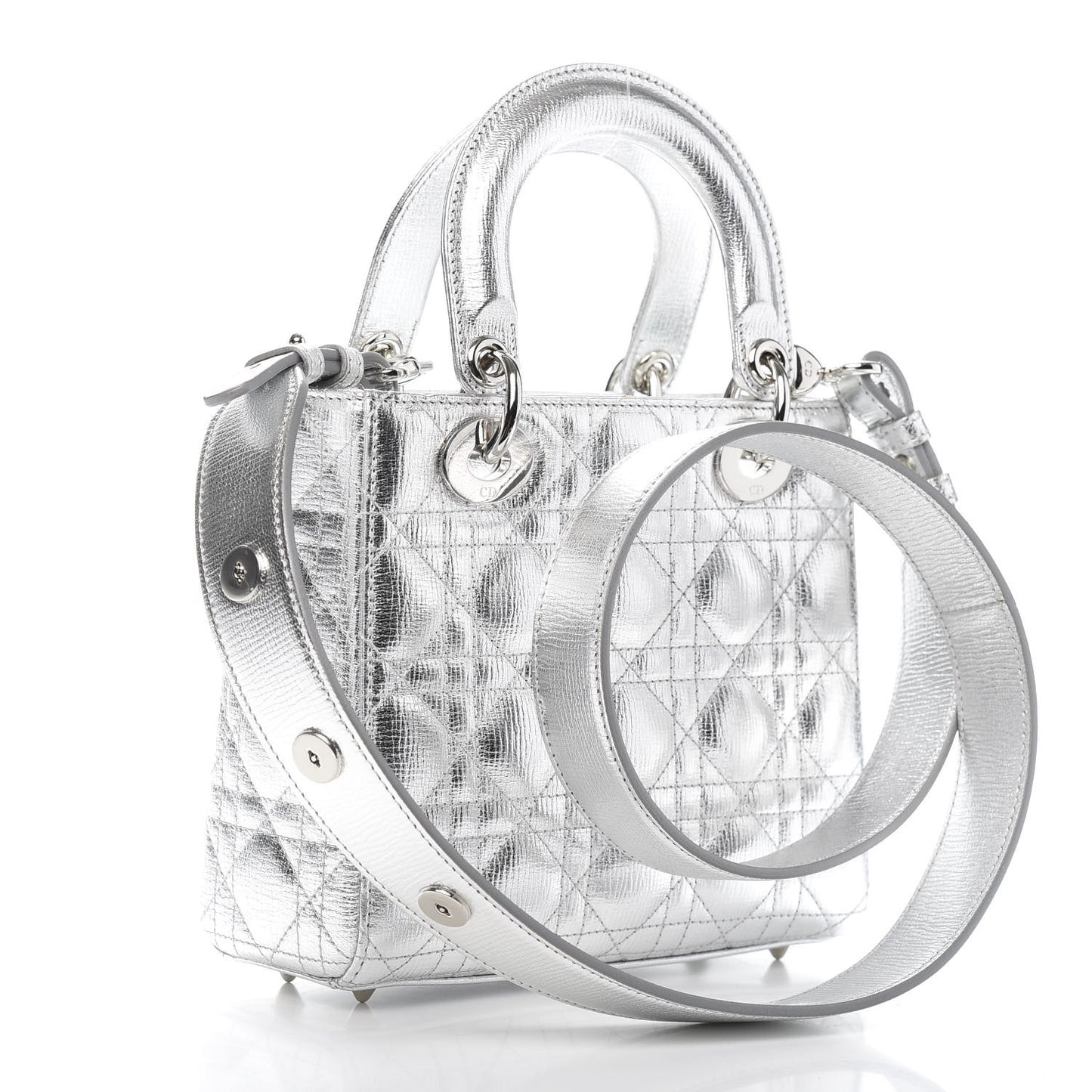 Metallic Grained Calfskin Cannage Small Lucky Badges My Lady Dior Silver
