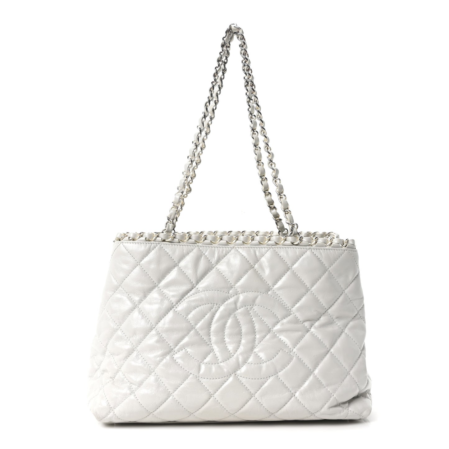 Glazed Calfskin Quilted Small Chain Me Tote Dark White
