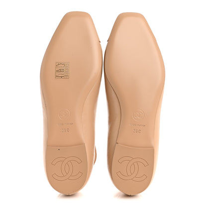 Chanel Shiny Calfskin Camellia Ankle Strap Ballerina Flats 36 Beige 6 of 10