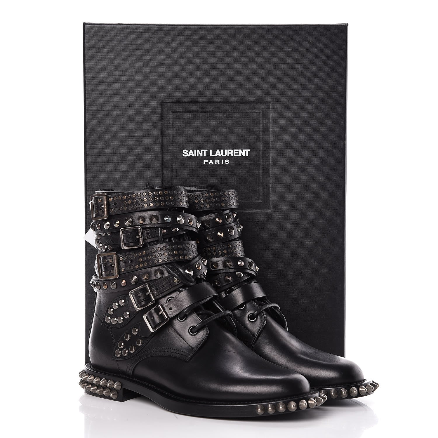 Saint Laurent Smooth Calfskin Studded Womens Punk Ranger Boots 37 Black 15 of 15