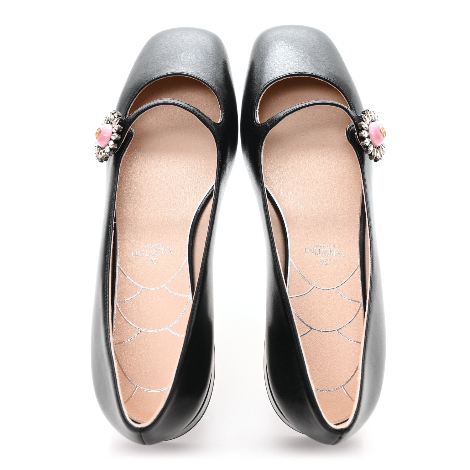 Valentino Garavani Kidskin Jewel Button Mary Jane Flats  38.5 Black Pink 2 of 10