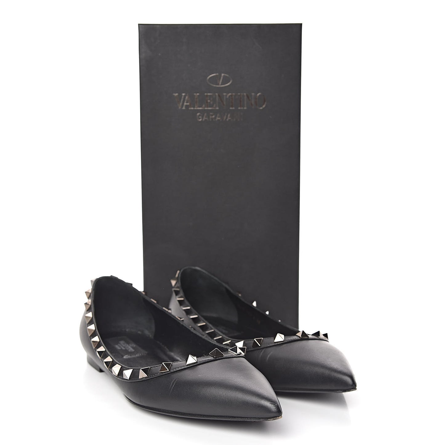 Calfskin Rockstud Ballerina Flats 38 Black