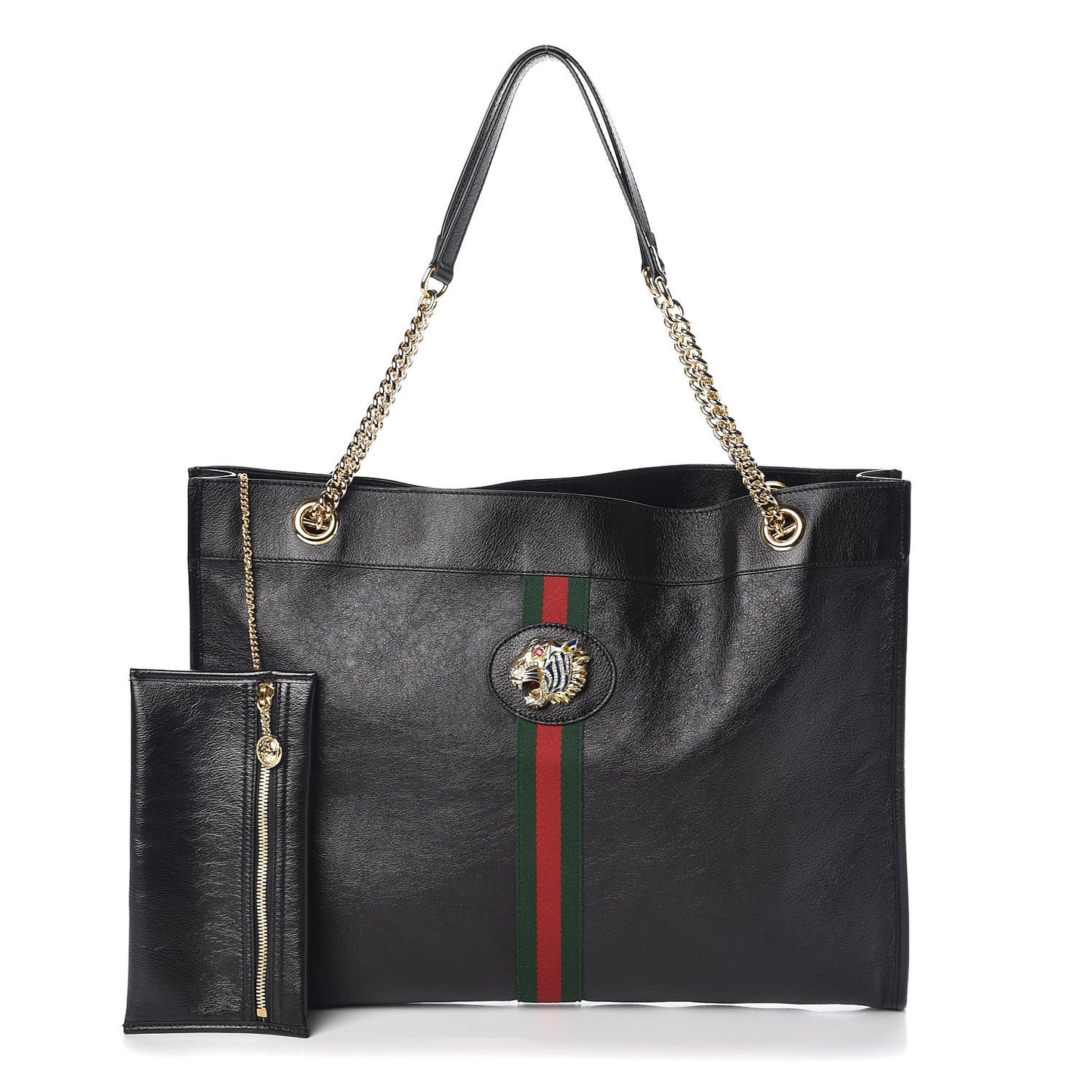 Calfskin Large Rajah Chain Tote Black