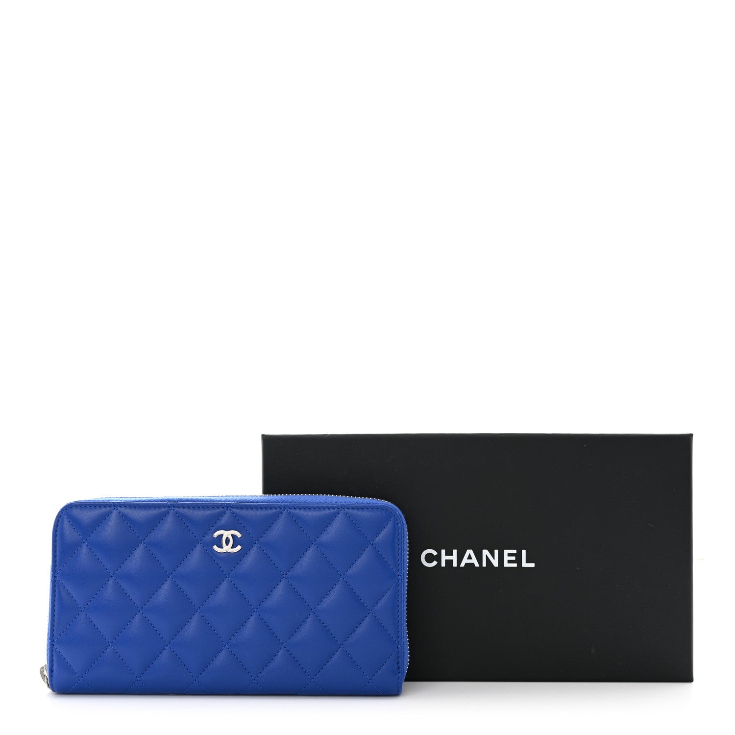 Chanel Lambskin Quilted Large Gusset Zip Around Wallet Blue 10 of 10