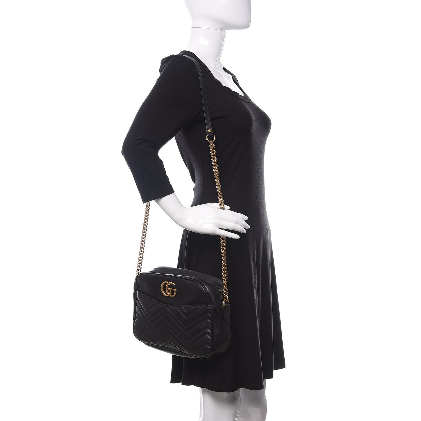 Calfskin Matelasse Medium GG Marmont Chain Shoulder Bag Black