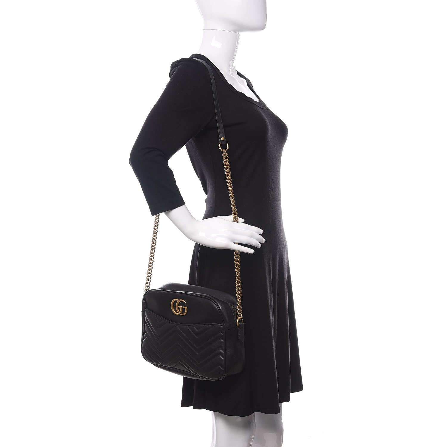 Gucci Calfskin Matelasse Medium GG Marmont Chain Shoulder Bag Black 2 of 14