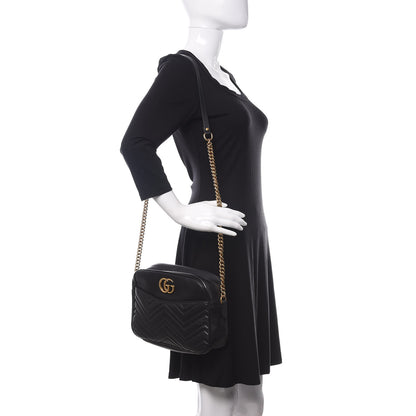 Gucci Calfskin Matelasse Medium GG Marmont Chain Shoulder Bag Black 2 of 14