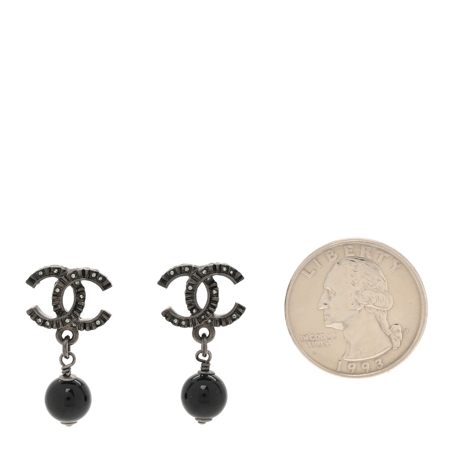 Chanel Crystal Bead CC Drop Earrings Ruthenium Black 2 of 5