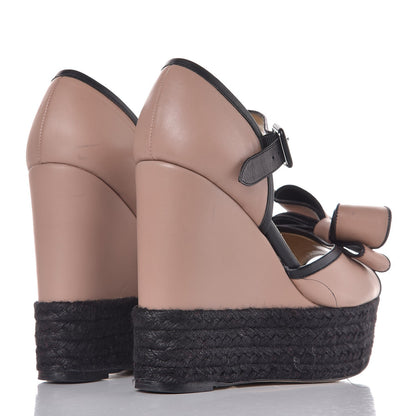 Valentino Garavani Calfskin Couture Bow Espadrille Platform Wedge Sandals 37 Rose Nero 4 of 10