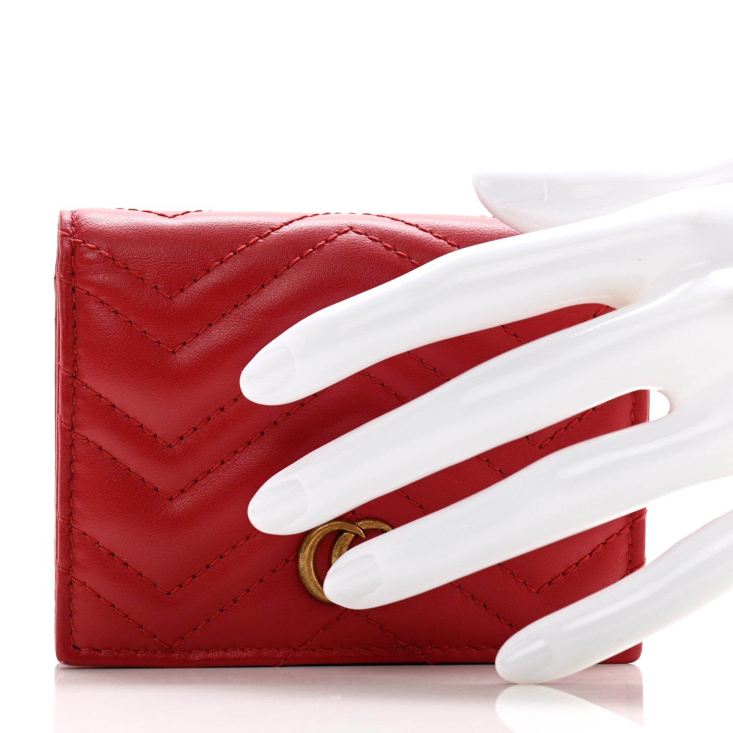 Gucci Calfskin Matelasse GG Marmont Card Case Wallet Hibiscus Red 2 of 10