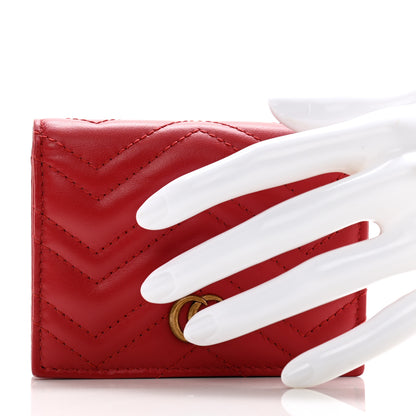Gucci Calfskin Matelasse GG Marmont Card Case Wallet Hibiscus Red 2 of 10