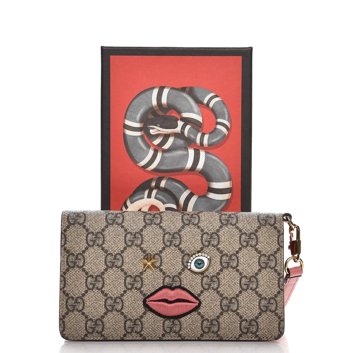 GG Supreme Monogram Embroidered Face iPhone 6 Case Wristlet Pink